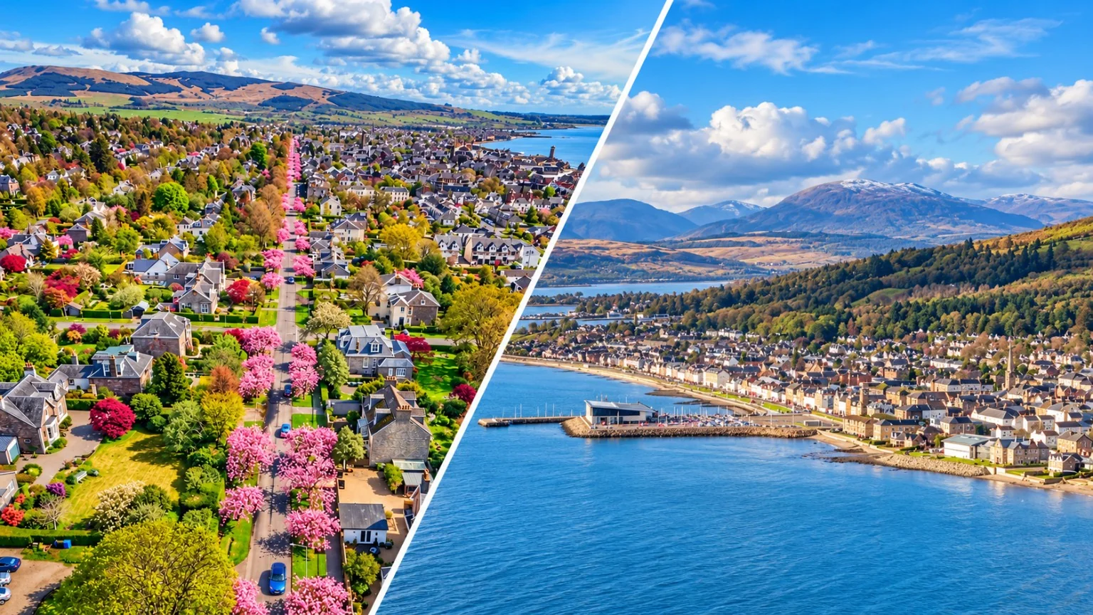 Helensburgh blossom avenue and Clyde waterfront
